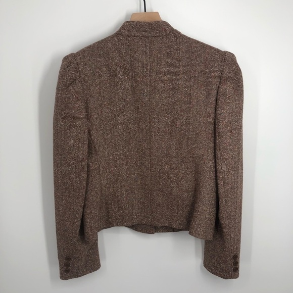 VINTAGE PAT HILTON Tweed Suit Jacket Blazer Brown Puff Embroidered Size 7/8 - Picture 8 of 13